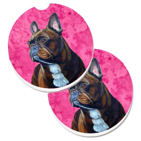Pink French Bulldog Set Of 2 Cup Holder Car Coaster